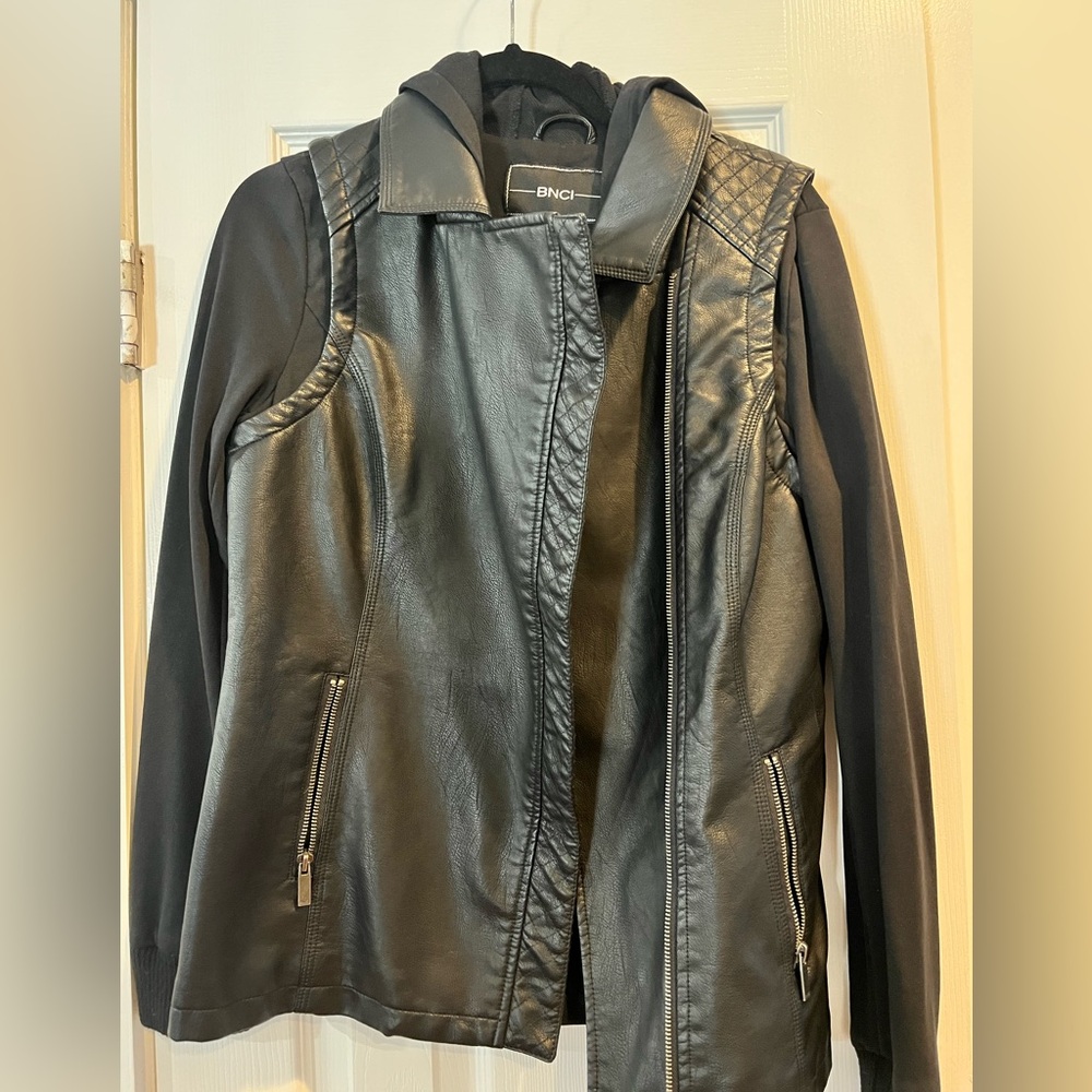 Lightly used leather BNCI jacket with fabric sleeves